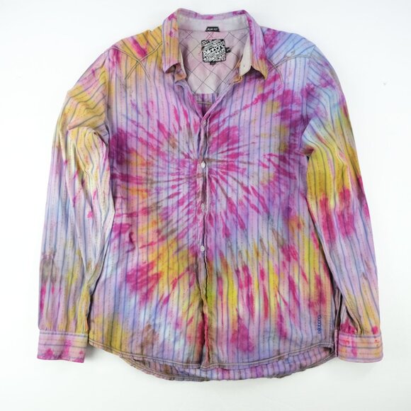 VTG y2k Billabong Sz. Large Slim Fit Western Button Down Floral Tie Dye Shirt - Picture 1 of 5